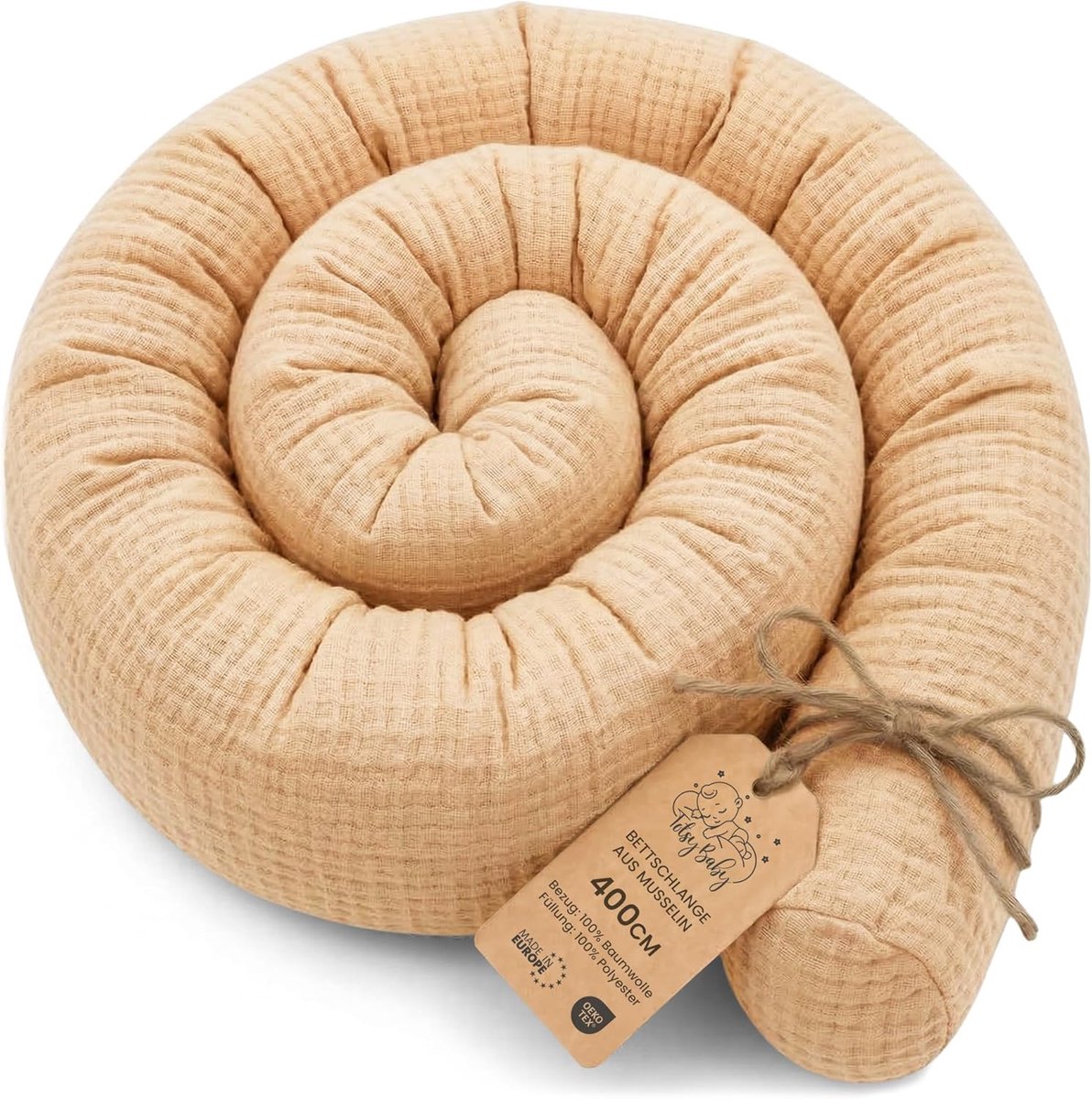 SnelShoppen - Side Sleeper Pillow Body Pillow 400 cm Muslin - Lange Kussen Bedrol Slaapkussen Nekrol Decoratie Kinderen Oeko-Tex Beige Muslin