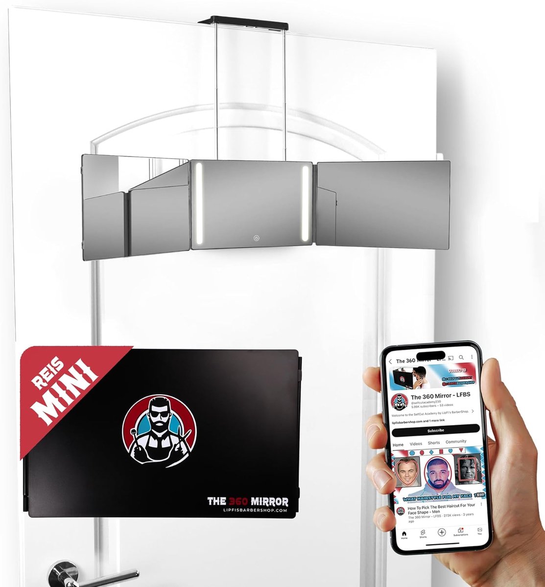 SnelShoppen - Portable Mini 360 LED Spiegel - Draagbare 3-Weg Spiegels voor Precisie Haar Knippen - Compacte Trifold Spiegel met Oplaadbare Verlichtin