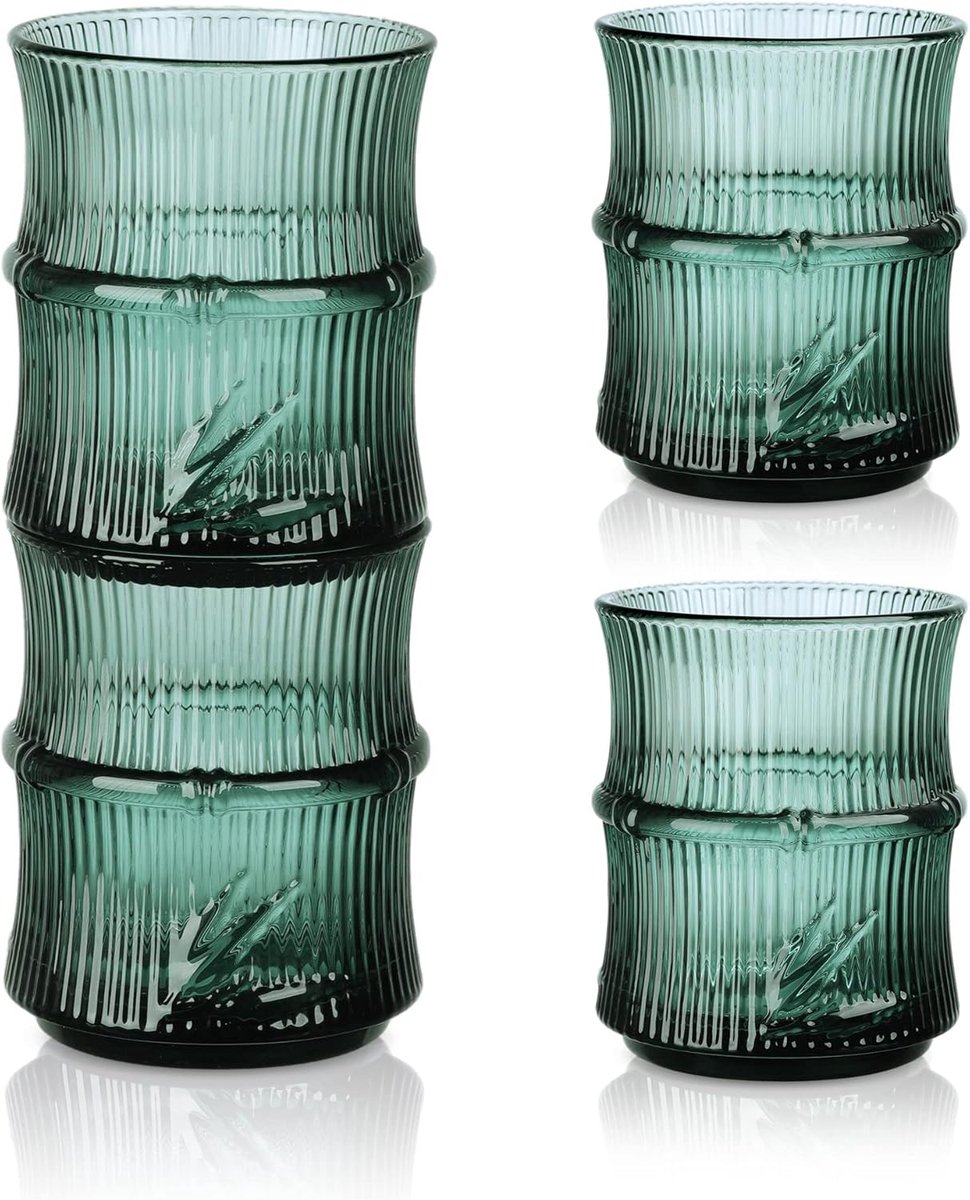 SnelShoppen - 4 Stuks 260ml Groene Stapelbare Bamboo Vorm Waterglazen Set - Perfect voor Thuis, Feest, Restaurant, Keuken, Camping