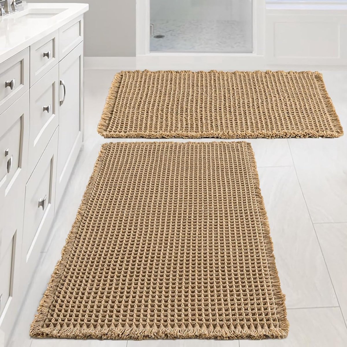 SnelShoppen - Badkamermat Antislip Wasbaar Tapijt Douchemat Boho Decoratieve Deurmat Bruin 45 x 75 cm Set van 2