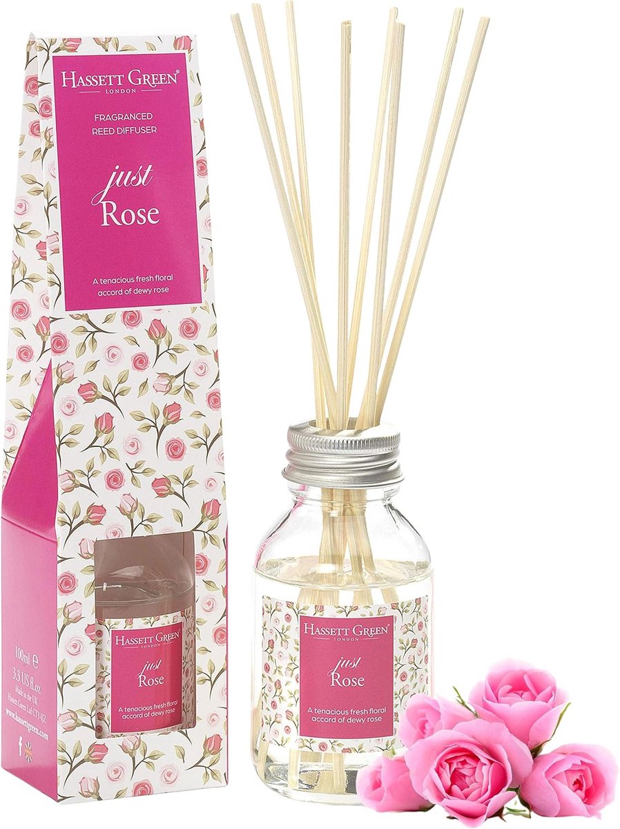 SnelShoppen - Geurstokjes Diffuser 100ml - Just Rose - Langdurige Interieurgeur - 8 Rietjes - Elegante Rozengeur voor een Frisse Sfeer in Huis