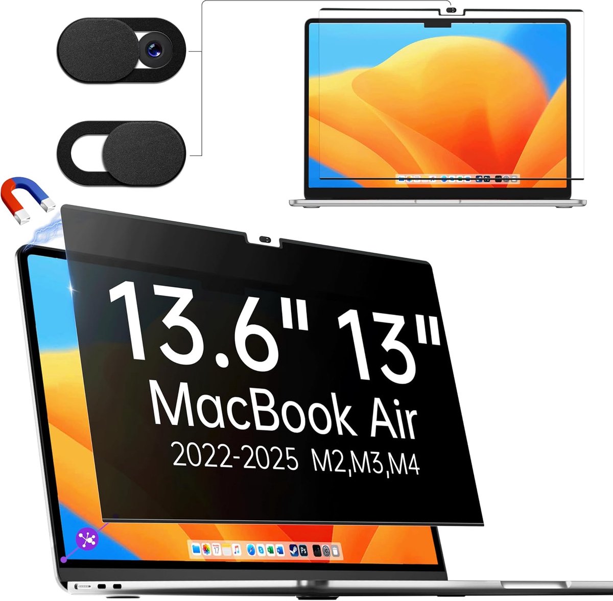 SnelShoppen - Magnetisch Privacy Screen Protector voor MacBook Air 13.6/13 inch (2022-2025 M2, M3, M4) - Afneembare Anti-Spionage Filter voor Laptop -