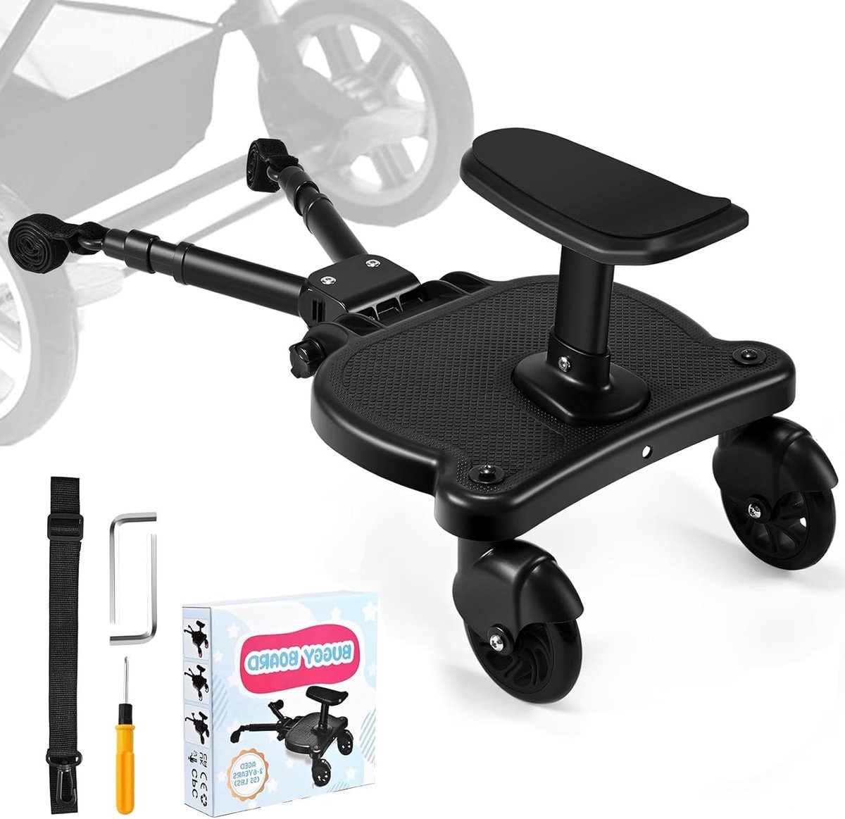 SnelShoppen - Baby Stroller Board Universele Buggy Skateboard Voor Oudere Kinderen 2-6 Jaar - Draagbare Stroller Board Met Hangriem - Tot 25 kg