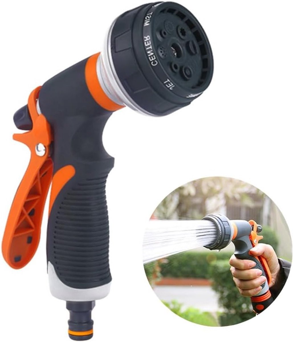 Multifunctionele Tuinspuit met 8 Verschillende Spuitstanden voor Tuinirrigatie, Hoge Druk Handspuit, Grondbedwatering en Auto Wassen