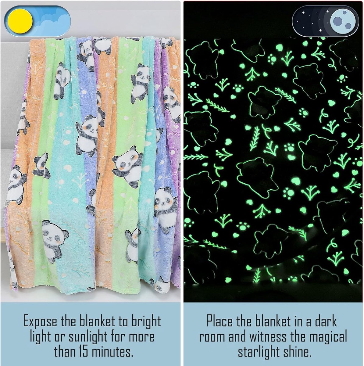 SnelShoppen - Panda Cuddle Dekentje, Glow in the Dark Fleece, Zacht en Fluffy Knuffeldeken voor Meisjes, 150 x 200 cm, Perfect voor Slaapkamer en Fees