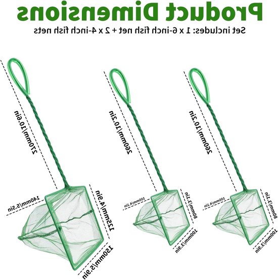 Aquarium Schepnet - Visnet Garnalennet - Aquarium Onderhoud - Fijnmazig Zacht Net - 3 Stuks 27cm - Groen — afbeelding 2