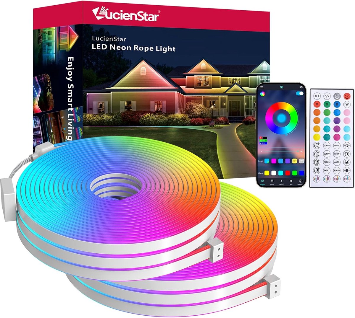 SnelShoppen - LED Lichtstrip 20m RGB Neon Verlichting met Afstandsbediening/App, IP65 Waterproof, Muzieksynchronisatie, Meerdere Modus, Geschikt voor