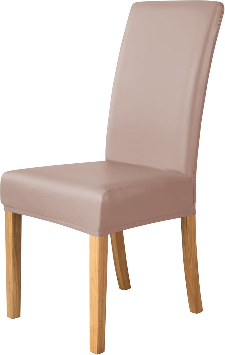 SnelShoppen - PU Faux Leather Waterdichte Stretch Eetstoelcover - Beschermende Stoelhoes - Khaki - 4 Stuks - Duurzaam, Onderhoudsvriendelijk, Voor Fee