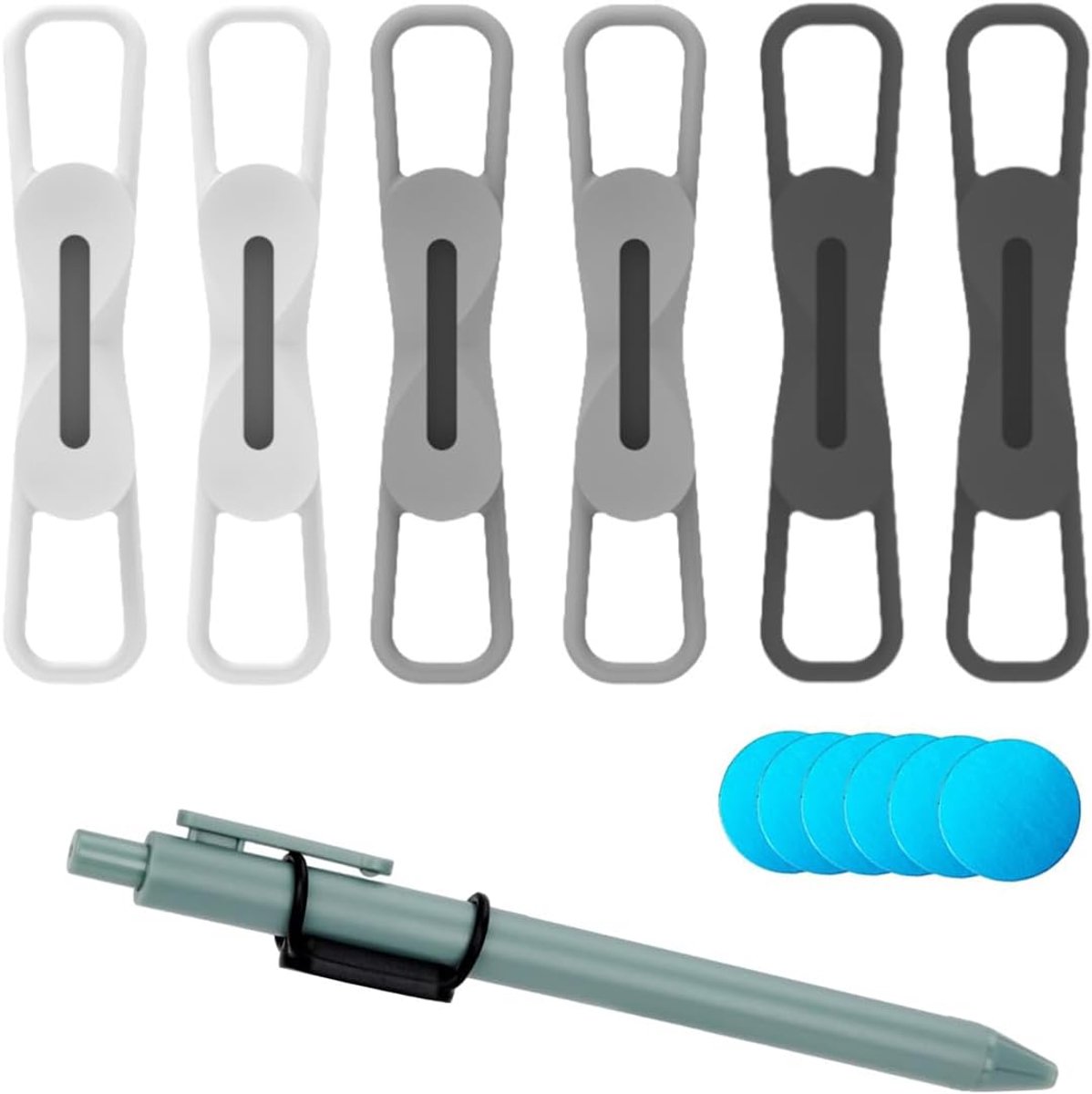 SnelShoppen - Set van 6 Magnetische Silicone Penhouders, Perfect voor Gelpennen en Drooguitwisbare Markers, Sterke Magnetische Bevestiging, Zwart, Wit