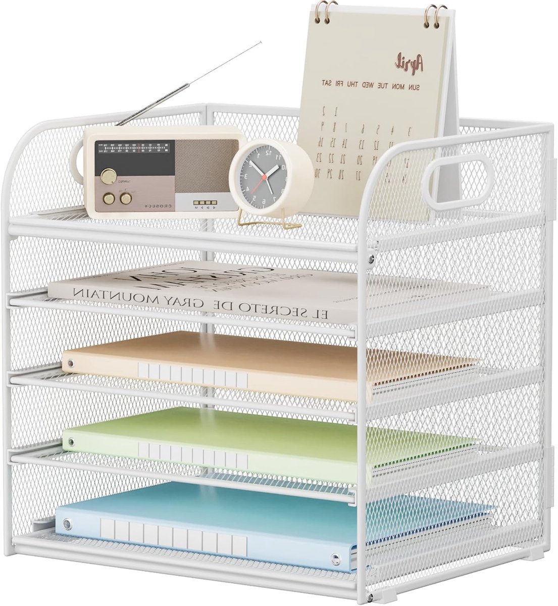 SnelShoppen - VITVITI Bureau-organizer, 5 niveaus brievenbakje, stapelbare documentenhouder, opbergvakken met handvat, A4-documentenlade, papieropslag