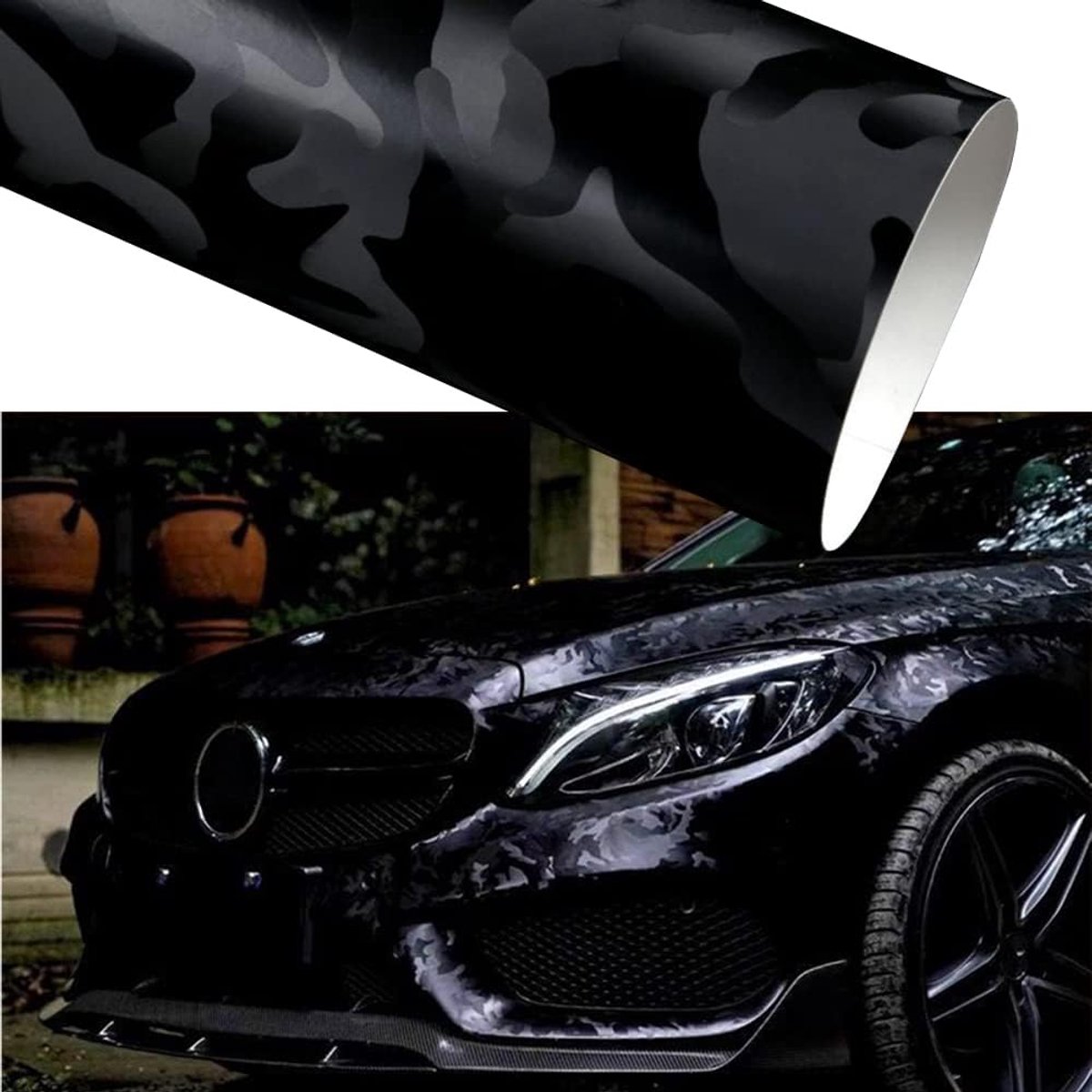 SnelShoppen - Camouflage Car Film Black Glossy Matte Vinyl Film 30x voor Auto, Motor, Fiets - Waterdicht, Temperatuurbestendig, Unieke Tuning Motief