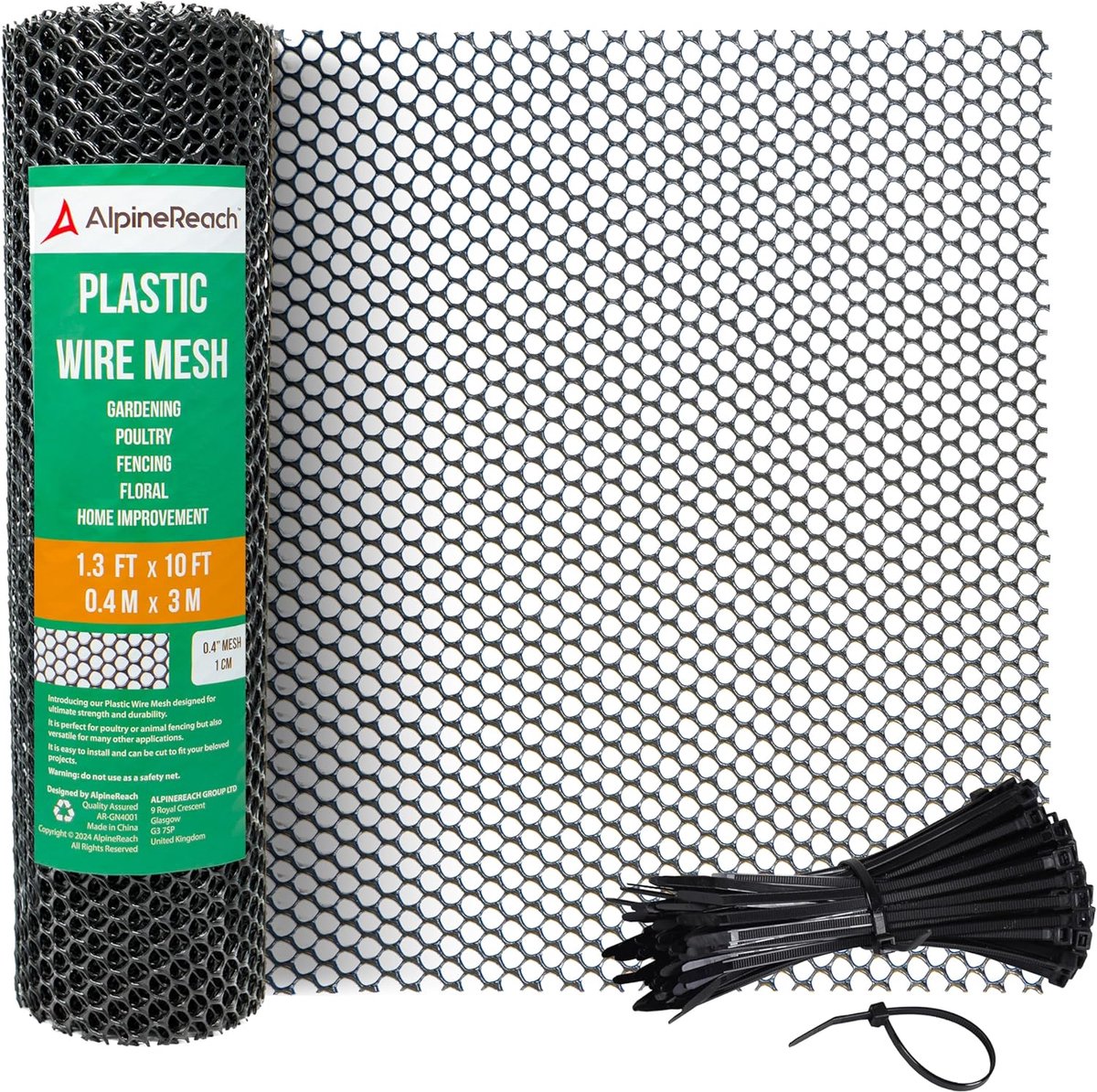 SnelShoppen - Plastic Draadgaas 1ft x 10ft Rol - Duurzaam Hekwerk voor Pluimvee, Honden, Konijnen en Tuinieren - Veelzijdig Zwart Plastic Fencing en N