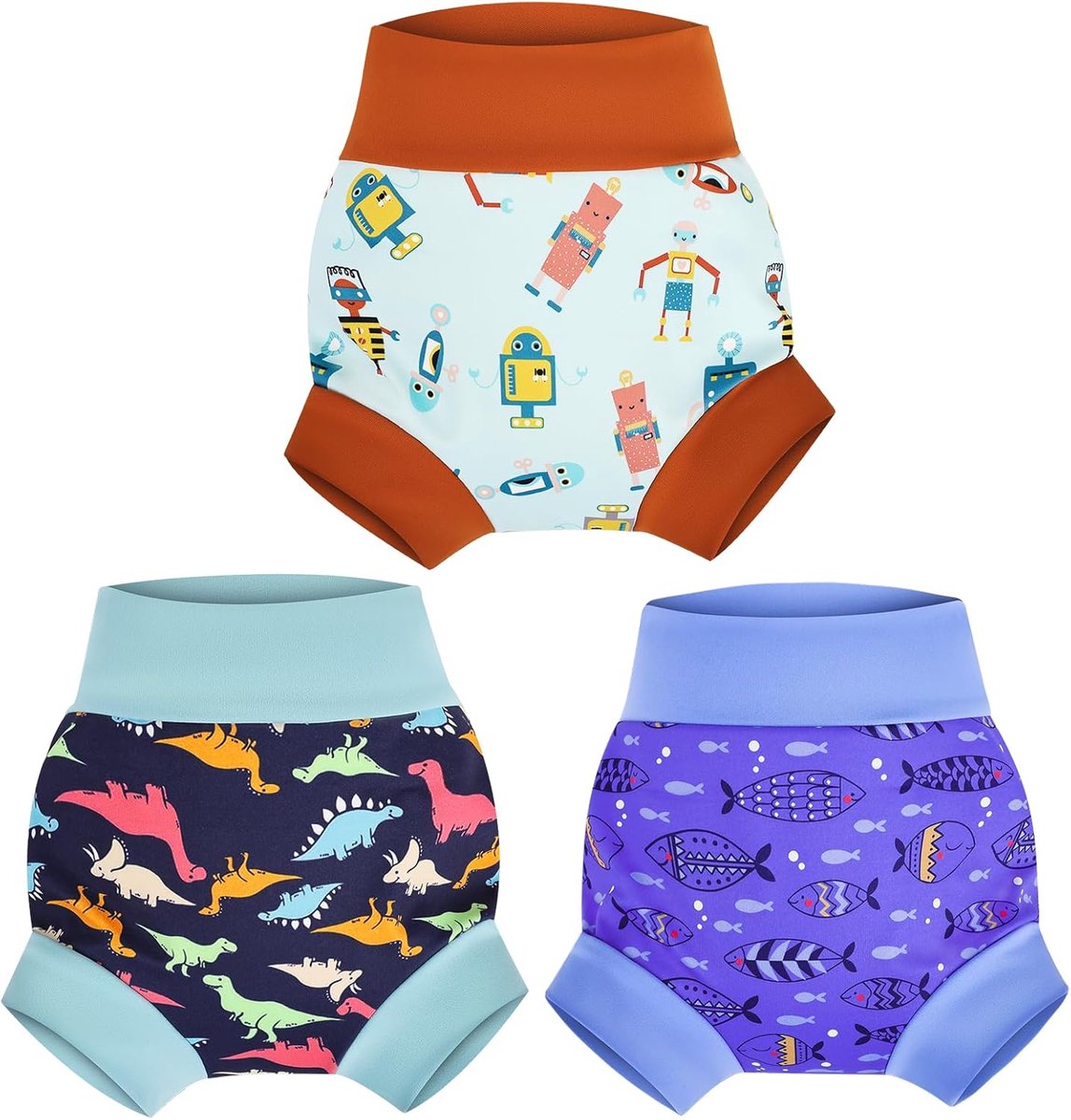 SnelShoppen - Herbruikbare Baby Zwemluier voor Jongens en Meisjes, Waterdicht en Ademend, 3 Stuks, M/3T/3 Jaar, Blauw, Ideaal voor Zwemmen en Vakantie
