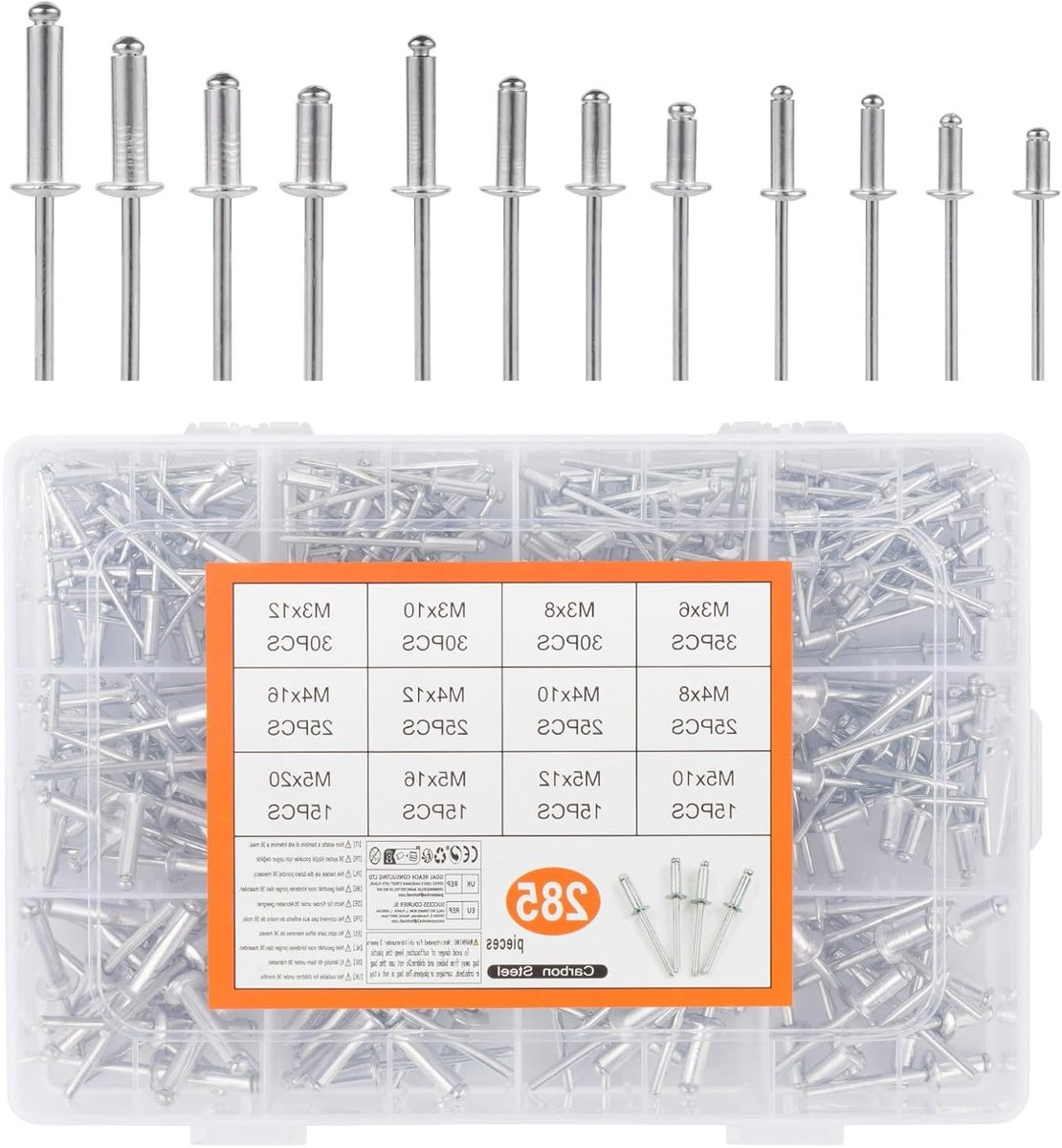 285 Stuks Aluminium Blindklinknagelset voor Metaal, Hout, en Kunststof - Diverse Maten