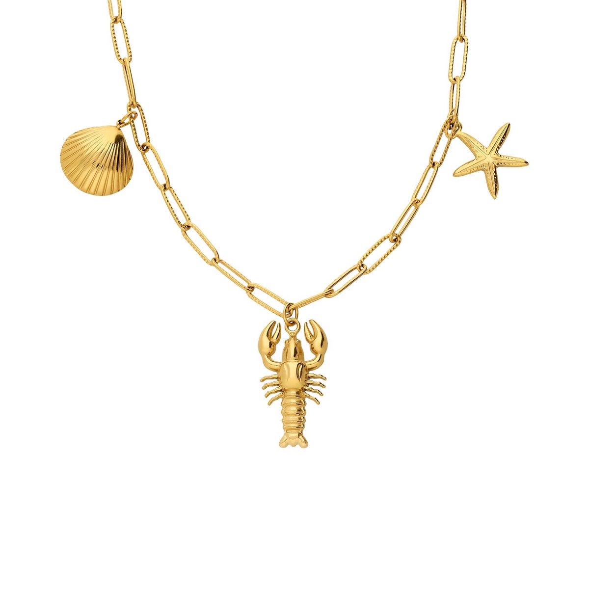 Lucardi Dames Stainless steel ketting met hangers zee - Ketting - Staal - Goudkleurig - 47 cm