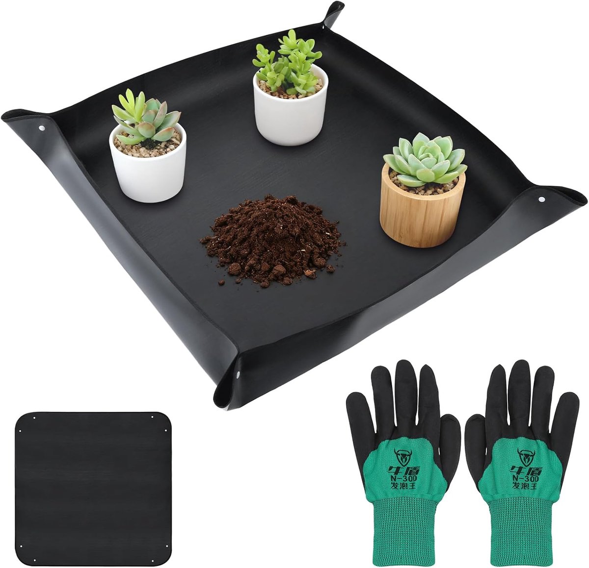 SnelShoppen - Repotting Mat 100x100 cm - Waterproof Plant Mat met Tuinhandschoenen - Opvouwbare Tuinmat voor Potten, Zaaien, Aarde Veranderen, Snoeien
