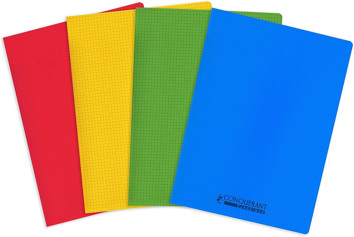 SnelShoppen - 4 Stapled Notebooks A4 Formaat 24x32 cm met Grote Vakken Seyès, 96 Pagina's, 90 g, Translucente Plastic Kaft, Ecolabel, Perfect voor Sch