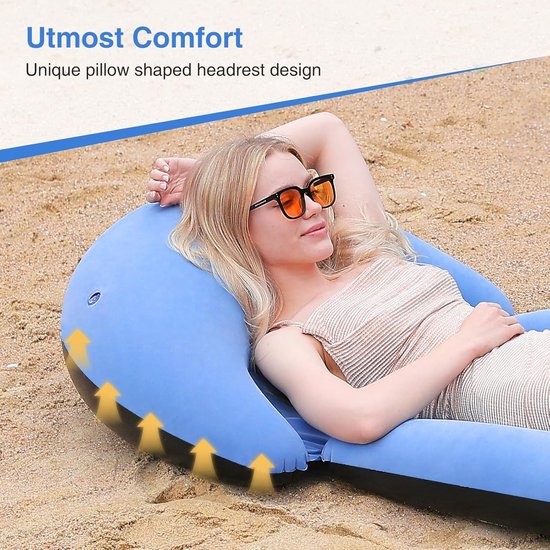 Thijox - Opblaasbare Strandmat 180 x 75 cm met Gevlokt Oppervlak en Kussenomlijsting in Blauw voor Perfecte Zomer Dagen op het Strand, Camping of in d — afbeelding 4