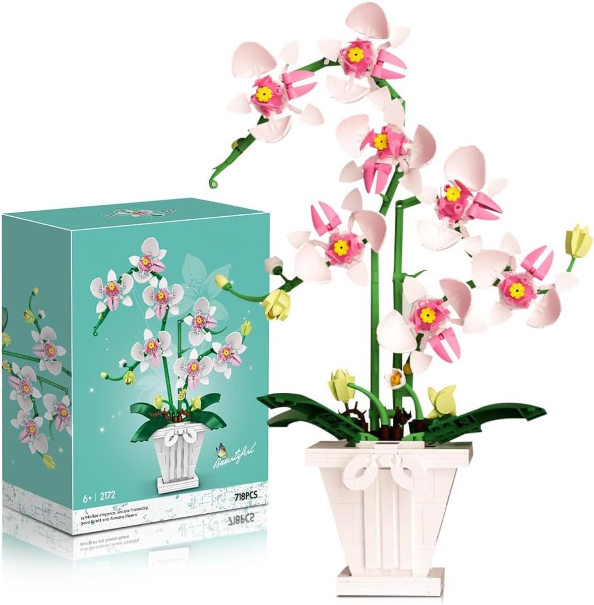 SnelShoppen - 718-delig Orchidee Bouwset Bloemen Bos Kunst Bouwstenen Set voor Volwassenen - Creatieve Decoratie voor Thuis en Kamers - Kunstmatige Pl