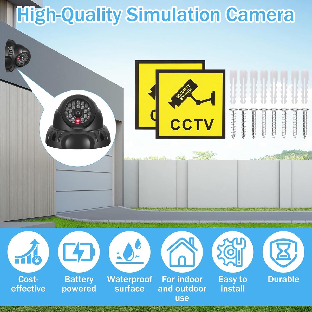 SnelShoppen - Set van 2 Fake Camera's, CCTV Dummy Rotatable Buiten Camera met Flikkerende Rode LED, Wand- of Plafondmontage, Binnen en Buiten (Zwart)