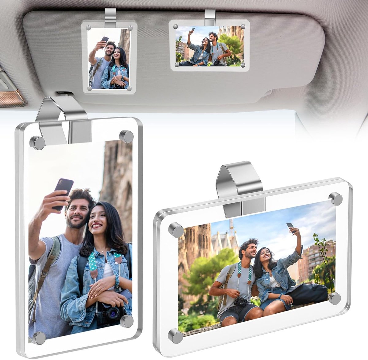 SnelShoppen - Car Photo Holder - 2 Stuks Magnetische Acryl Foto Frames voor Auto, Zonnevisier, Foto Houder voor Familieherinneringen, Ventilatie, Gesc