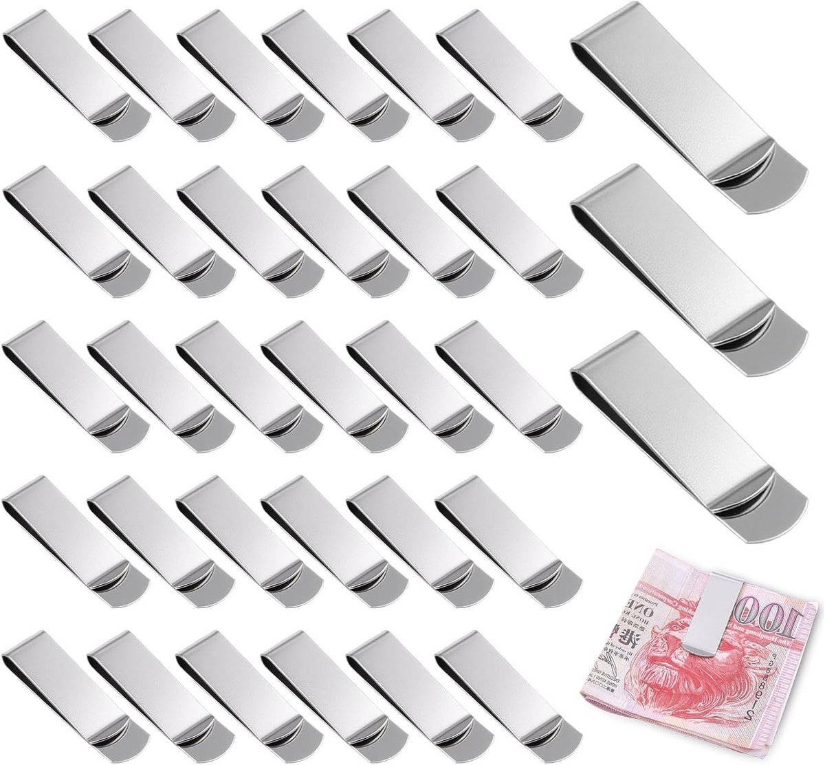 40 Stuks RVS Geldclips, 5 x 1.5 cm, Voor Cash, Bankbiljetten, Creditcards en Documenten