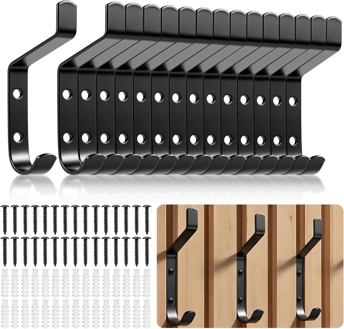 SnelShoppen - 15 Stuks Kledinghaken voor Geluidsabsorberende Panelen - Stabiele Wandhaken voor Kleding, Hoeden en Jassen - Zwart 10cm - Ideaal voor Sl