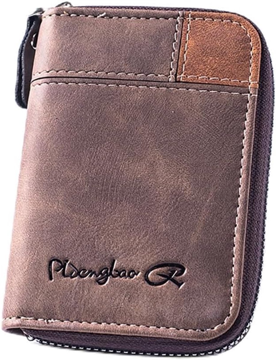 SnelShoppen - RFID Card Holder - Slim RFID Blocking Credit Card Holder Wallet - Bruin Leer met Rits - Minimalistische Portemonnee voor Mannen en Vrouw