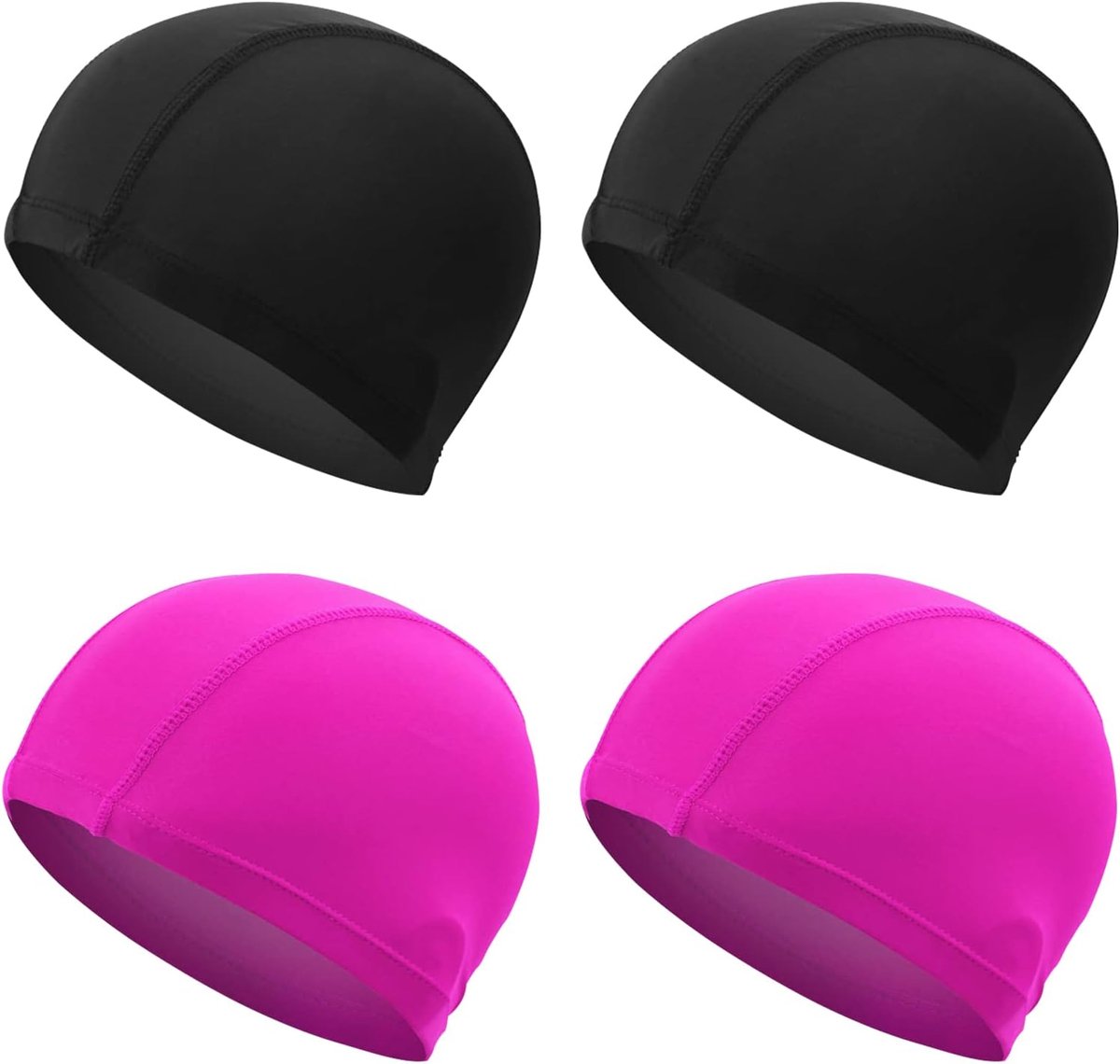 SnelShoppen - 4x Unisex Zwemcaps voor Kinderen en Volwassenen - Zwarte en Roze Stoffen Zwemhoed - Rekbare en Ademend Polyester - Lichtgewicht en Comfo