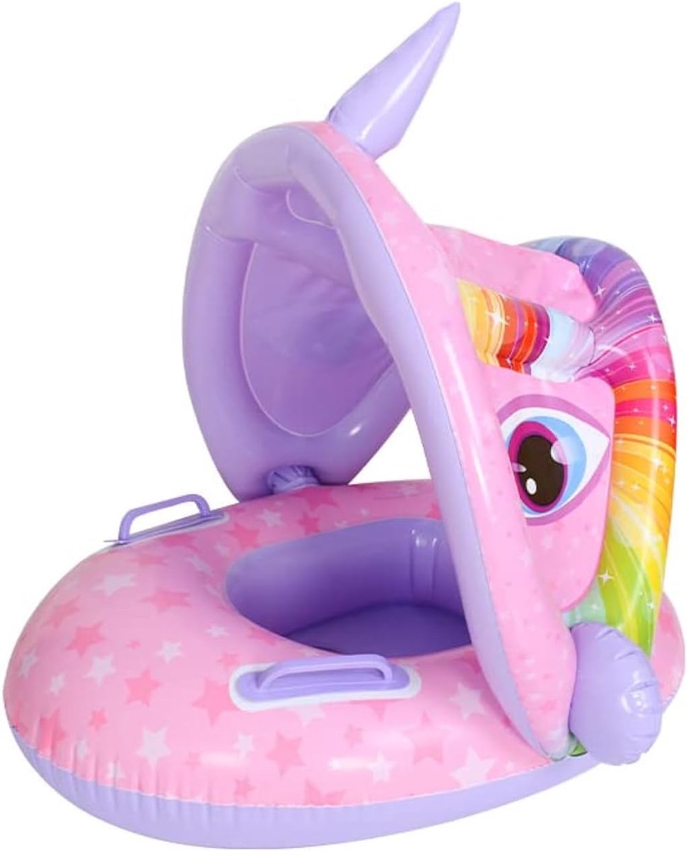 SnelShoppen - Baby Zwem Float - Opblaasbare Baby Pool Float met Zonnescherm - Baby Floats voor Zwemmen 0-12 Maanden en Peuters 1-6 Jaar - Roze - Ideaa