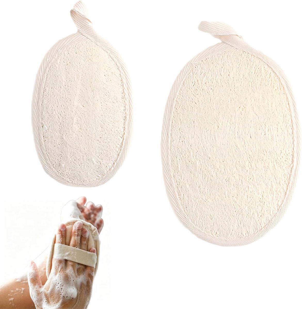 SnelShoppen - Luffa spons lichaam set 2 stuks natuurlijke peeling badspons douchespons 16x11 cm 12x8 cm voor gezicht en lichaam heren dames
