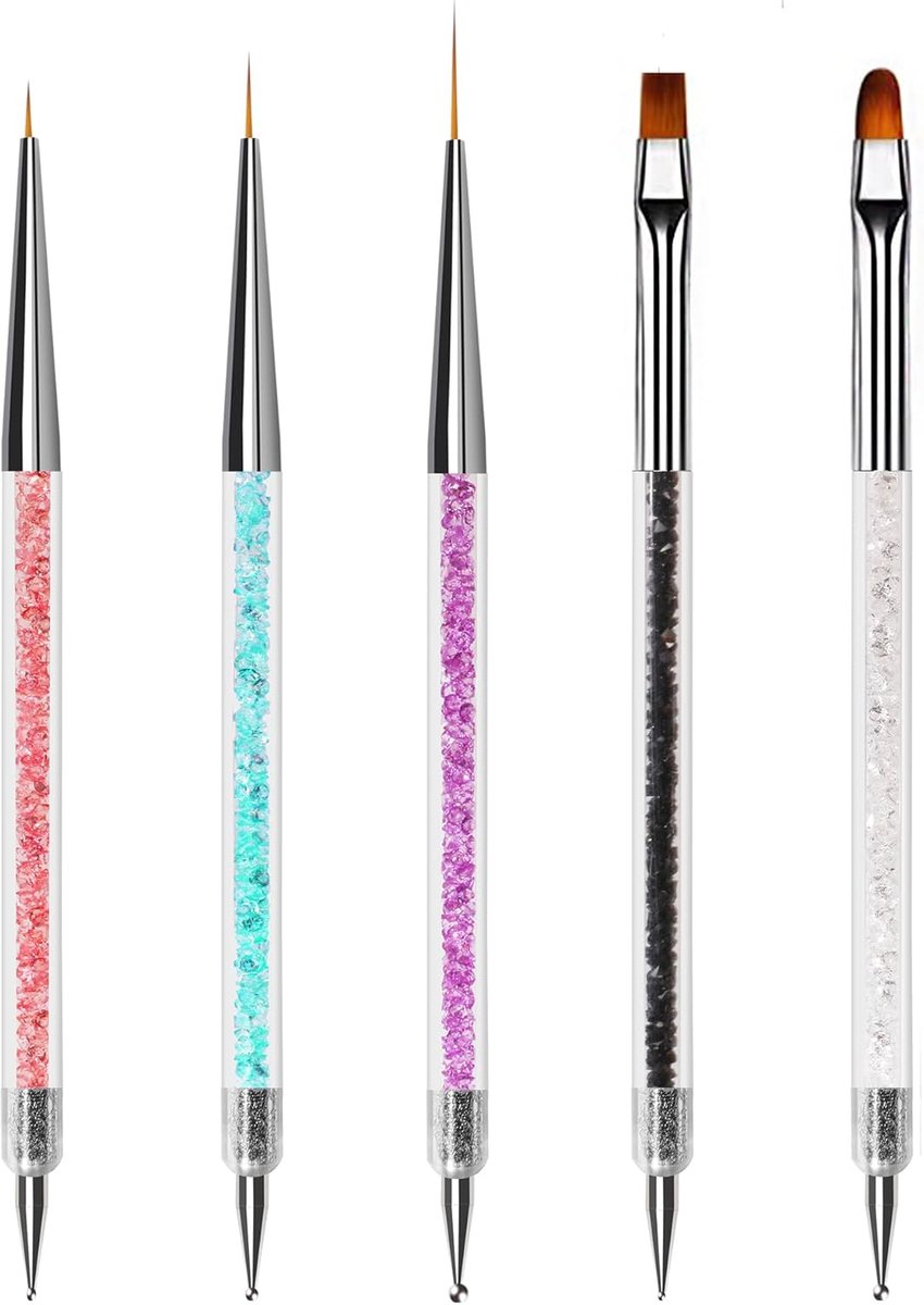 SnelShoppen - Nail Art Brushes Set 5 Stuks - Liner Brushes, Dot Pen Tools voor Fine Drawing en Gedetailleerd Nail Art - 5/12/20mm Oval en Flat