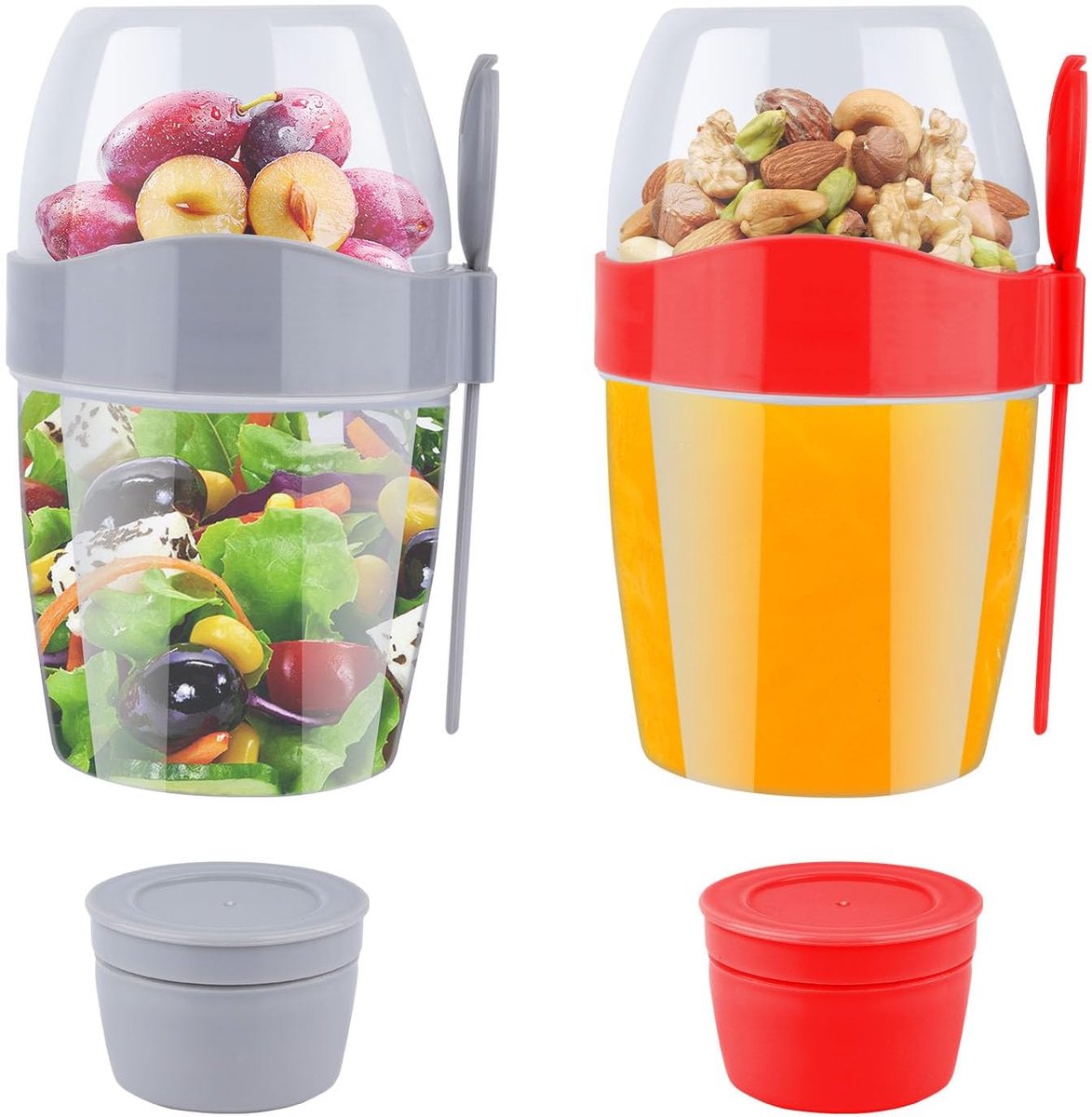 SnelShoppen - 880ml Herbruikbare Overnight Oat Container met Deksel - 2 Stuks Yogurt Jars met Lepel voor Ontbijt, Salades, Fruit, Cereal, Duurzaam en