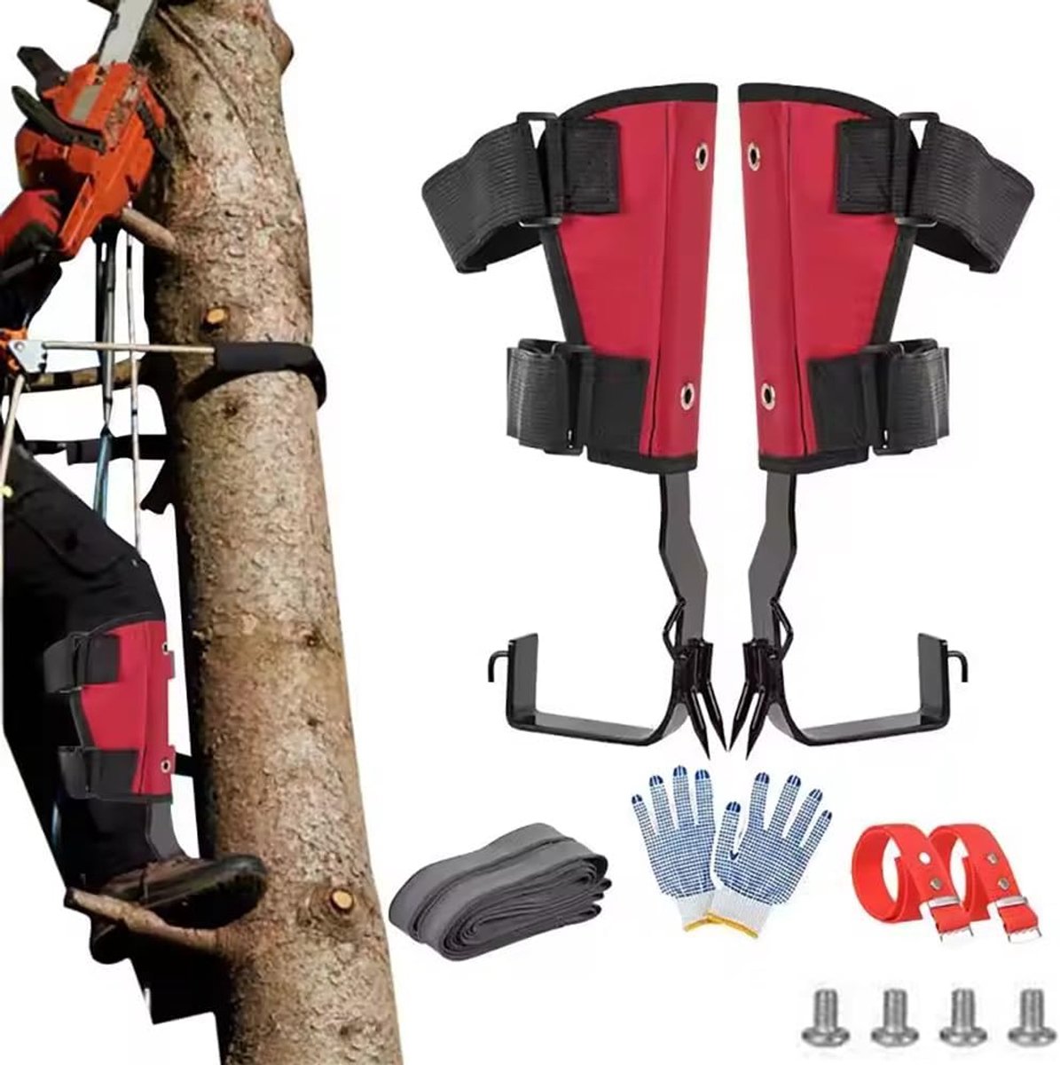 SnelShoppen - Professionele Boomklim Gereedschap - Verstelbare Klimstokken voor Bomen met 2 Klauwen, Handschoenen en Voetbanden - Ergonomisch en Duurz