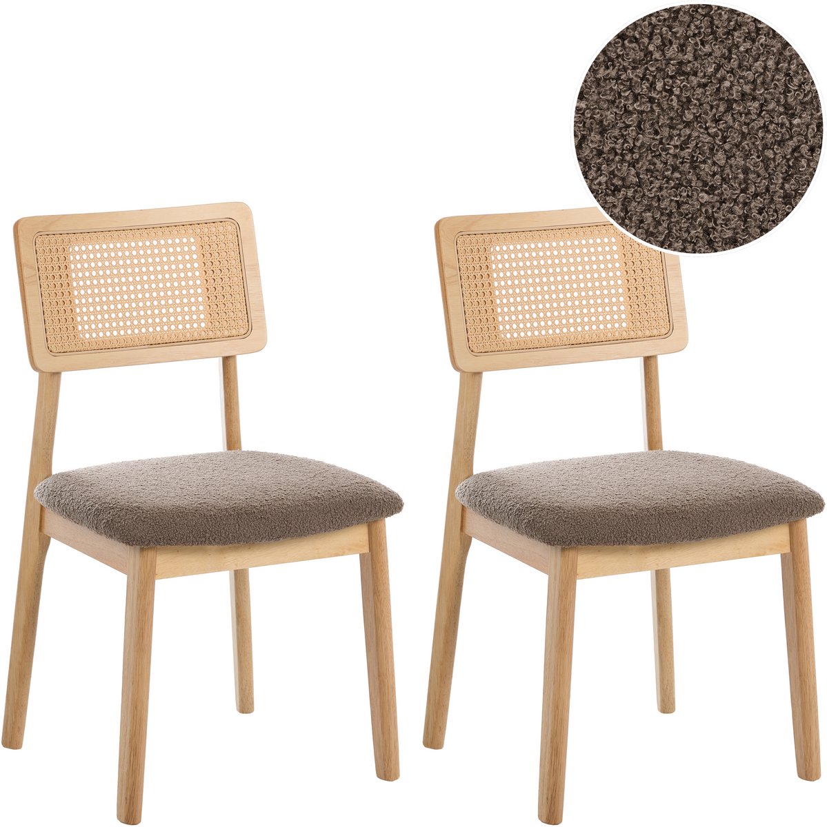 EMBAR - Eetkamerstoel set van 2 - Lichtbruin/Taupe - Rubberhout/Bouclé