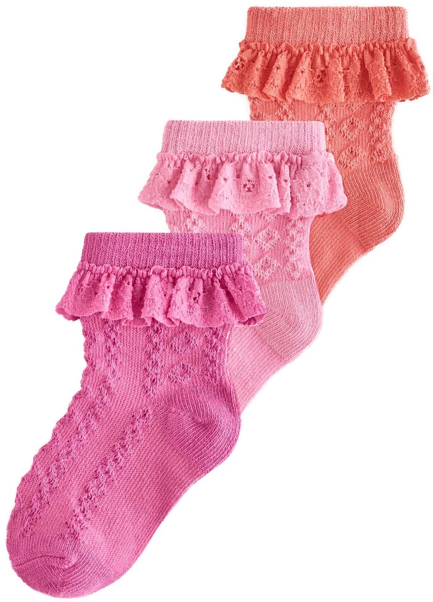 Next - Meisjes - Set van 3 paar babysokken met kant - Roze
