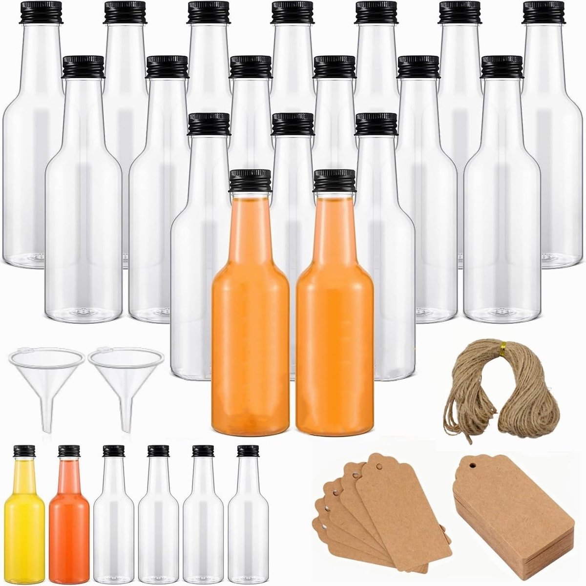 SnelShoppen - 24 Mini Liqueur Vials 100ml - Herbruikbare Plastic Drankflessen met Zwarte Schroefdoppen - Ideaal voor Feesten, Bruiloften en Cadeaus