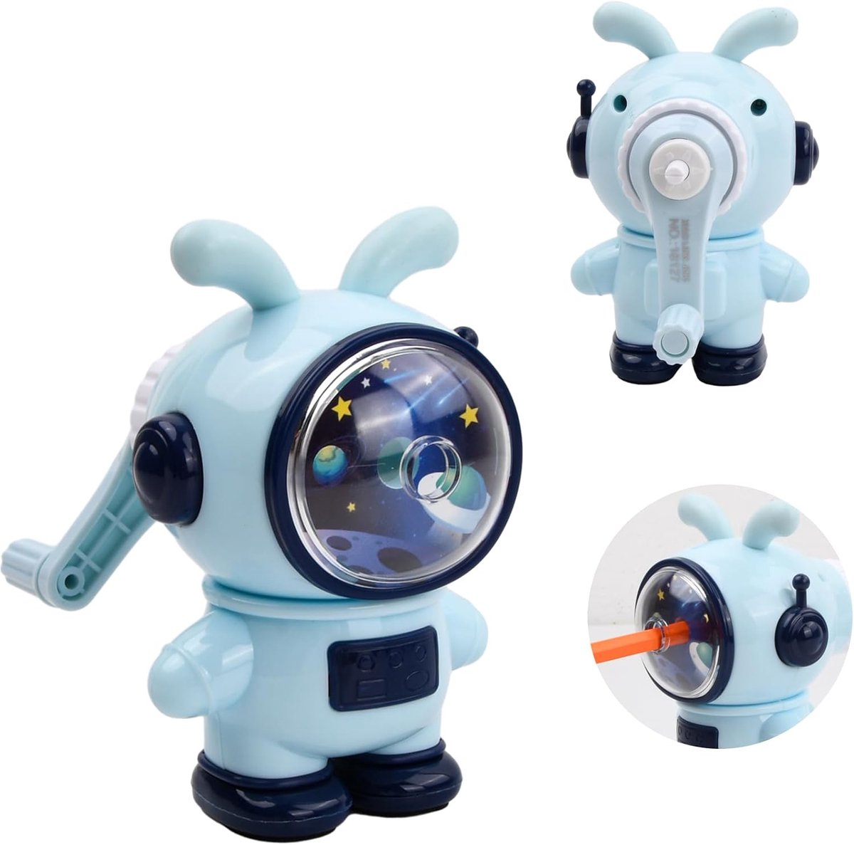 SnelShoppen - Manual Pencil Sharpener met Crank, 3 Dikte Instellingen, Astronaut Design, Voor 6-8mm Potloden, Perfect voor Kantoor, Klaslokaal en Thui