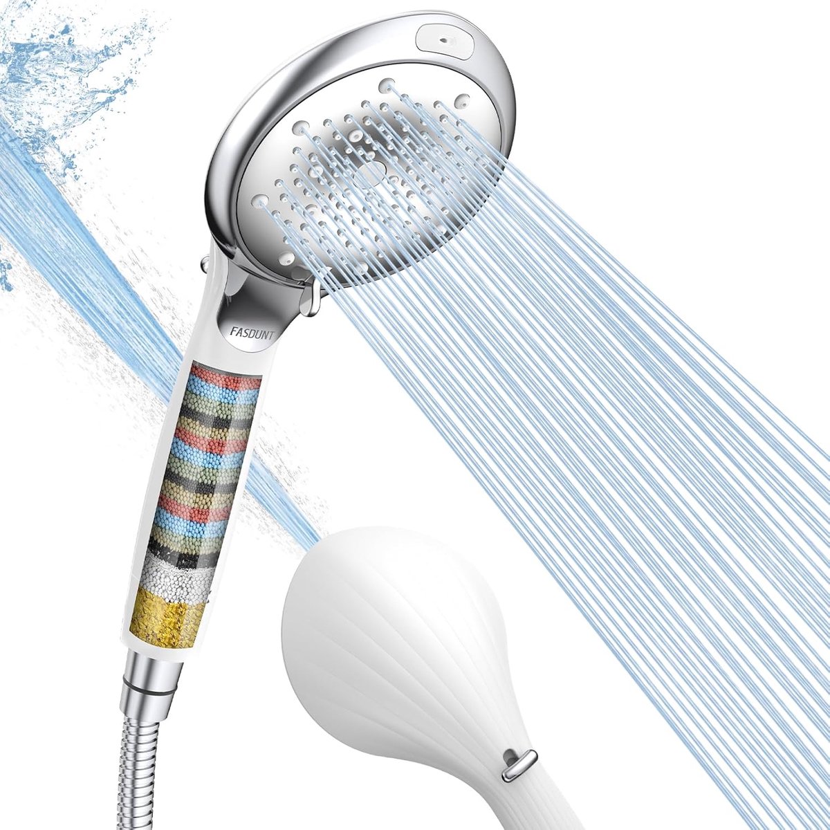 SnelShoppen - Handdouche met Anti-Lime Filter, 8 Stralen, Hoge Druk Douchekop met 2m Slang, 20-Lagen Waterfilter voor Hard Water, Chloor, Zware Metale