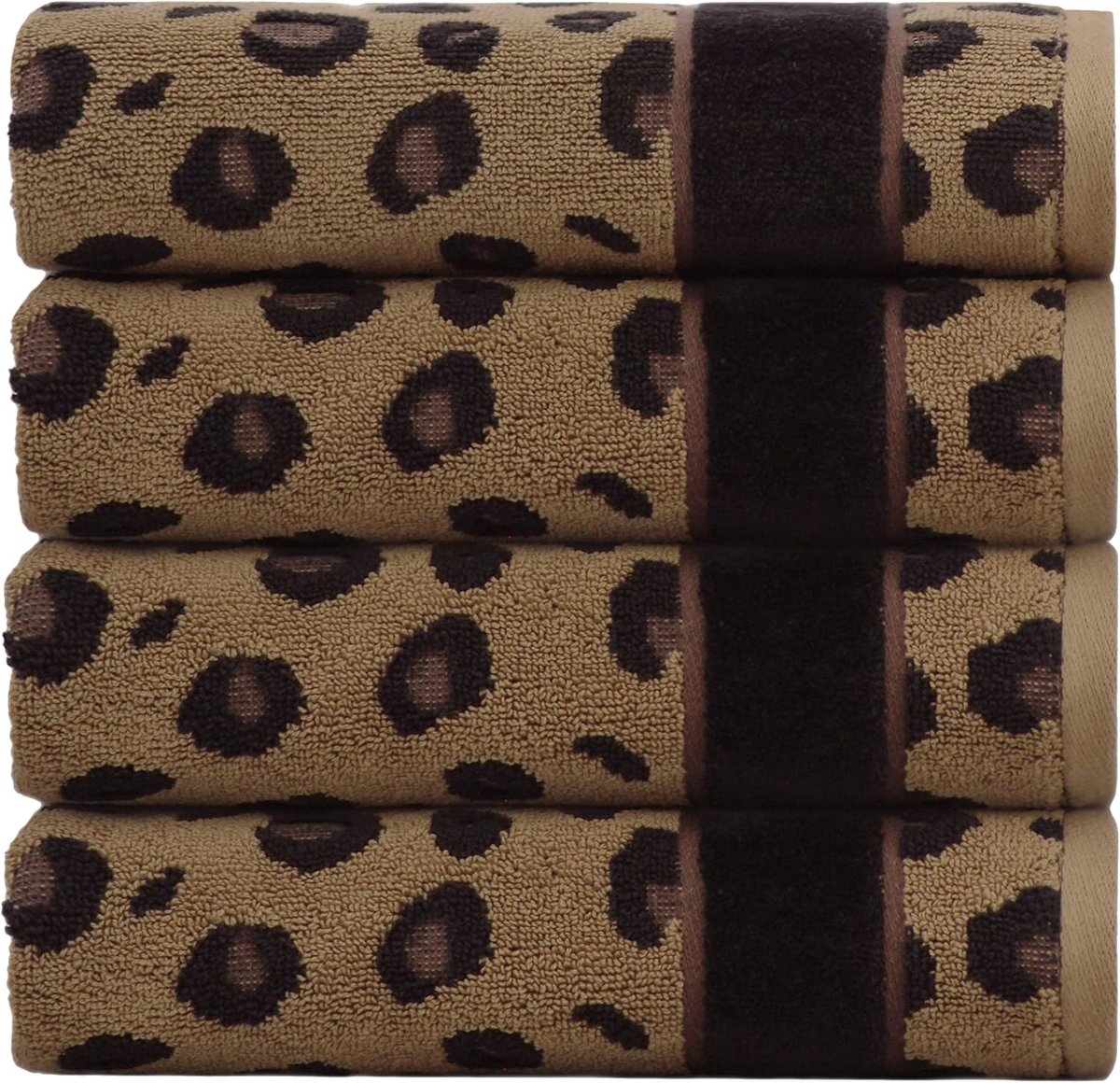 Thijox - Set van 4 Luxe Dierenprint Handdoeken - 100% Katoen Jacquard - Superzachte Sneldrogende Badkamer Gastendoeken - Perfect voor Thuis, Sauna, en