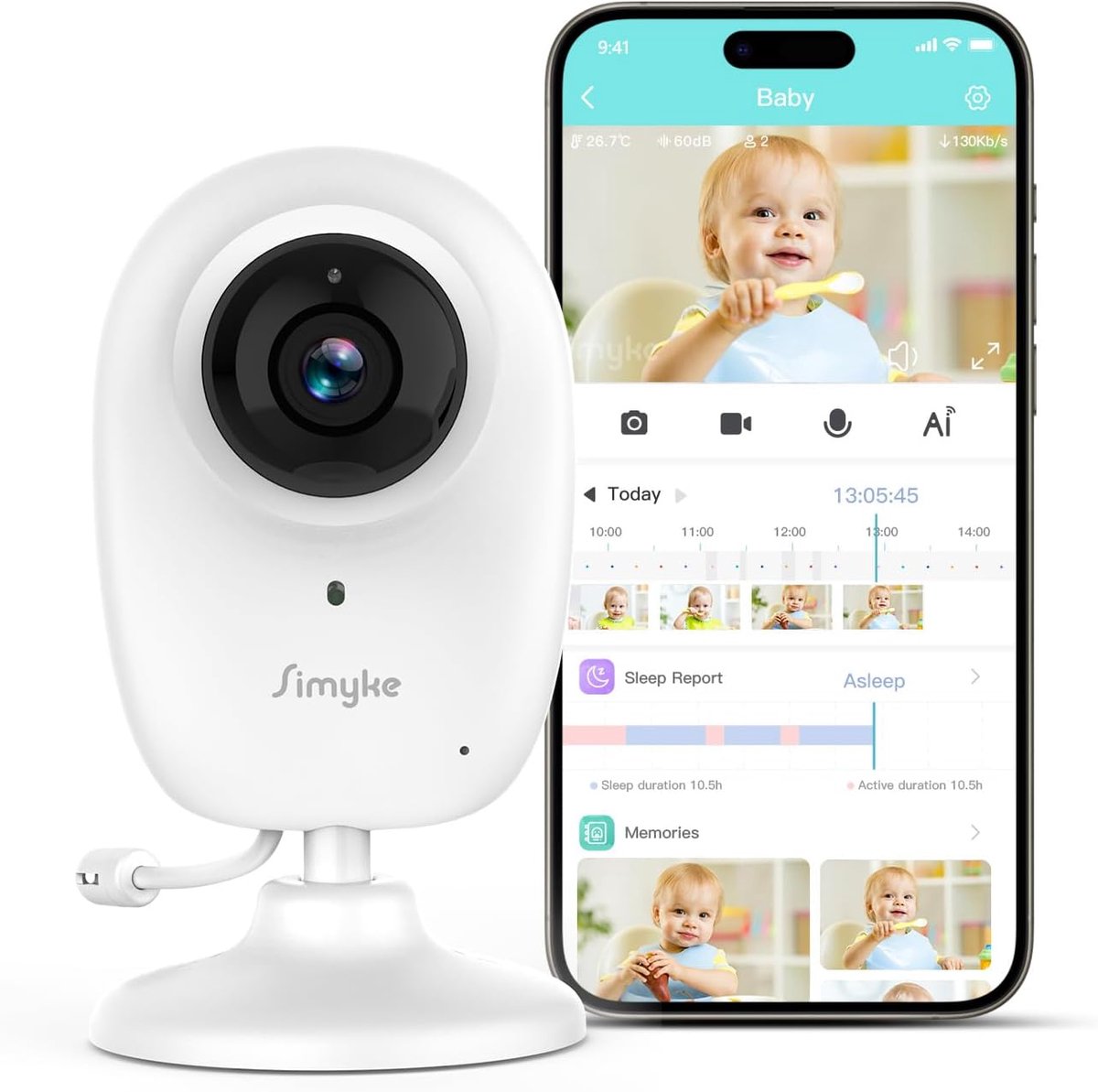 Thijox - Smart Video Babyfoon 1080P - Babykamer Camera met APP Controle, WiFi Aan/Uit Schakelaar, AI Detectie, Huilmonitor, Slaapliedjes, HD Nachtzich