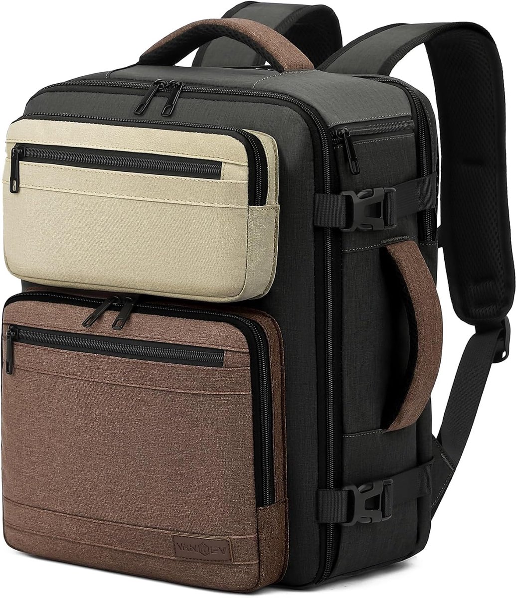 Thijox - Handbagage Reisrugzak 40x30x20cm, 24L Vliegtuigtas met Laptopvak tot 15,6 Inch - Donkerolivengroen/Bruin voor Ryanair, Easyjet, Eurowings, Wi