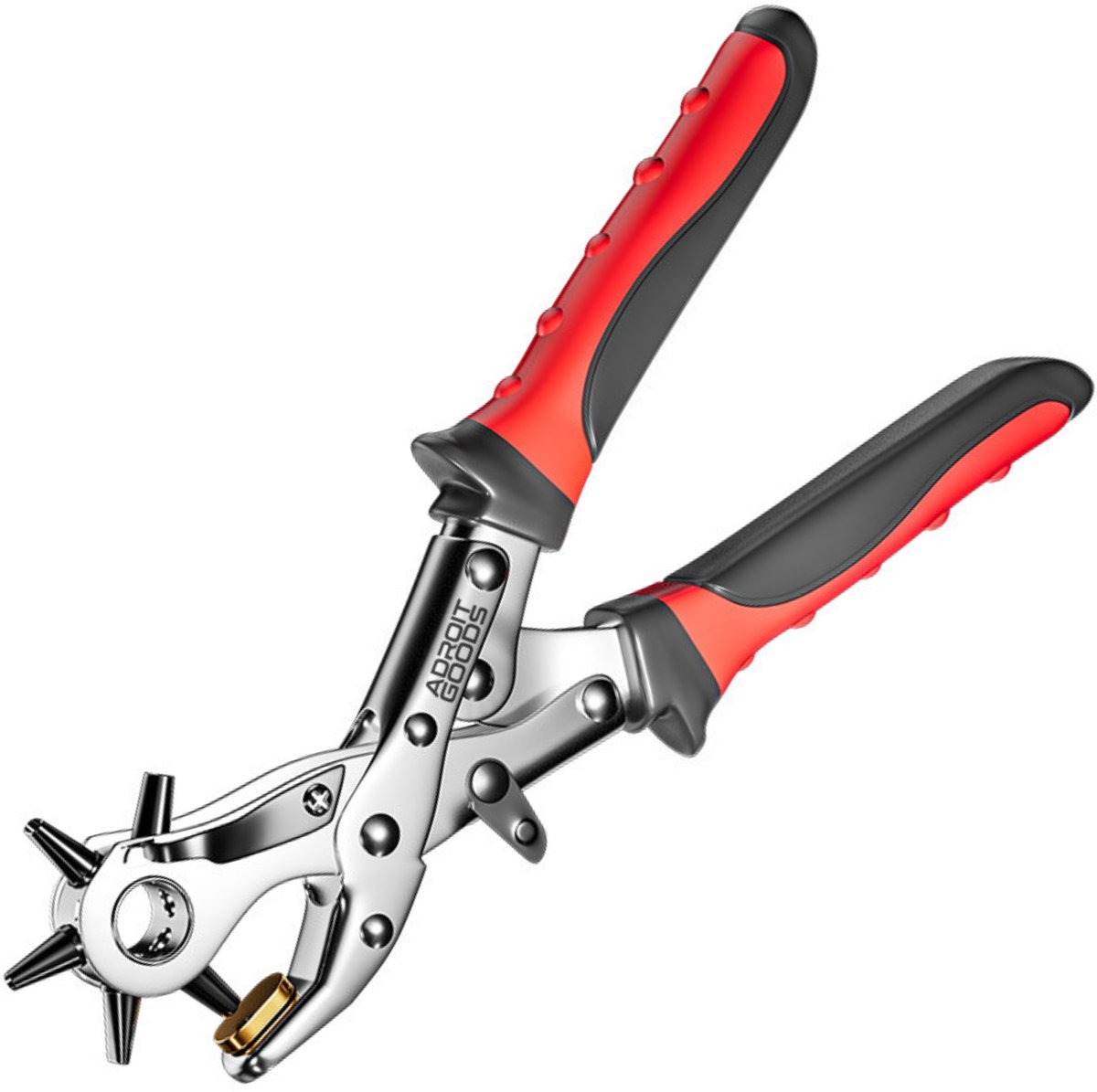 AdroitGoods Revolver Gaatjestang Set Heavy Duty - Lederpons Tang 6 Maten Roterend Professioneel Gaatjestool voor Leer, Riemen en Stoffen