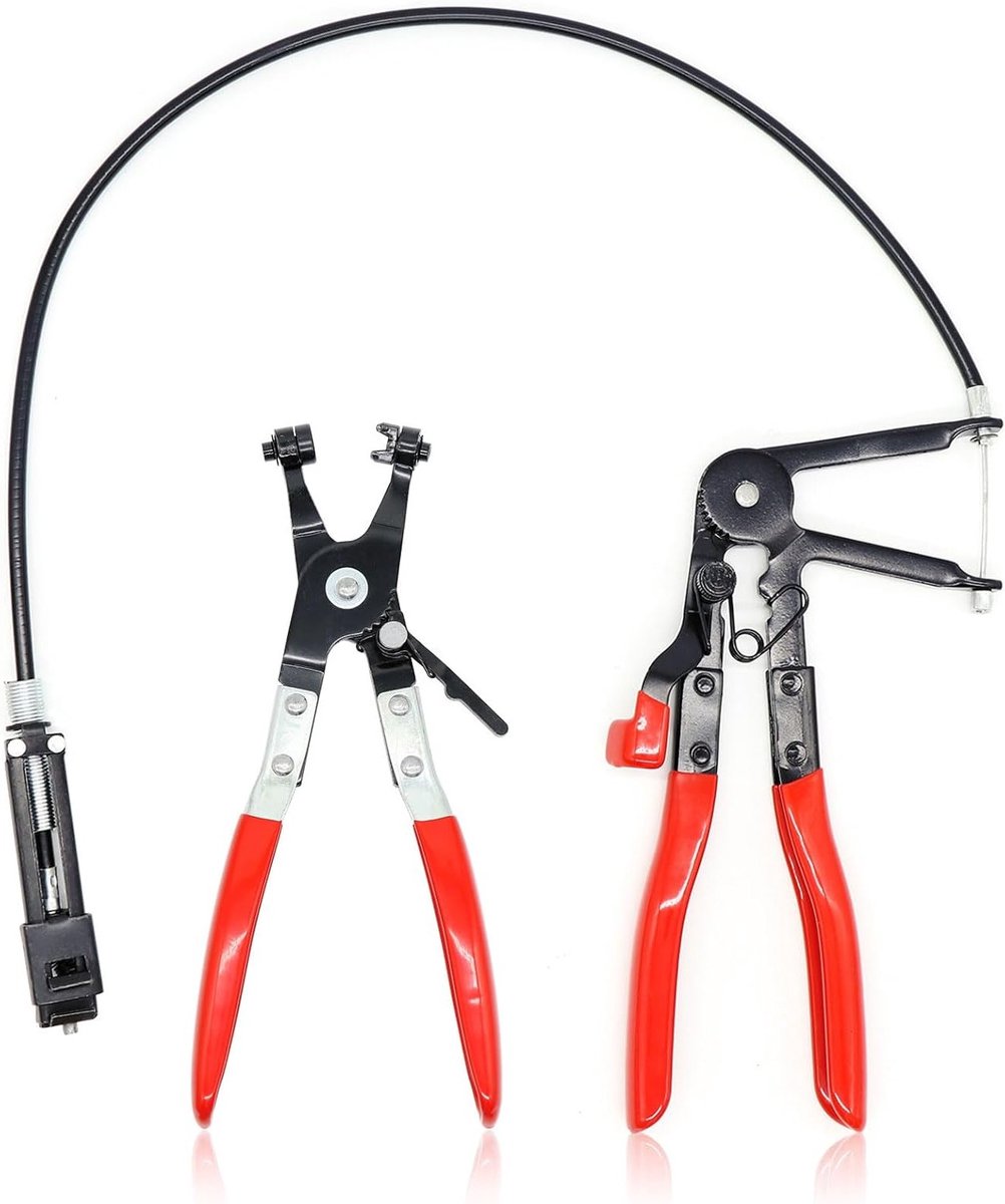 Hose Clamp Pliers Set met Ratchet Lock, Geschikt voor Auto Reparaties, Inclusief Rechte Nek en Draadspoel voor Eenvoudig Verwijderen en Installeren van Slangklemmen