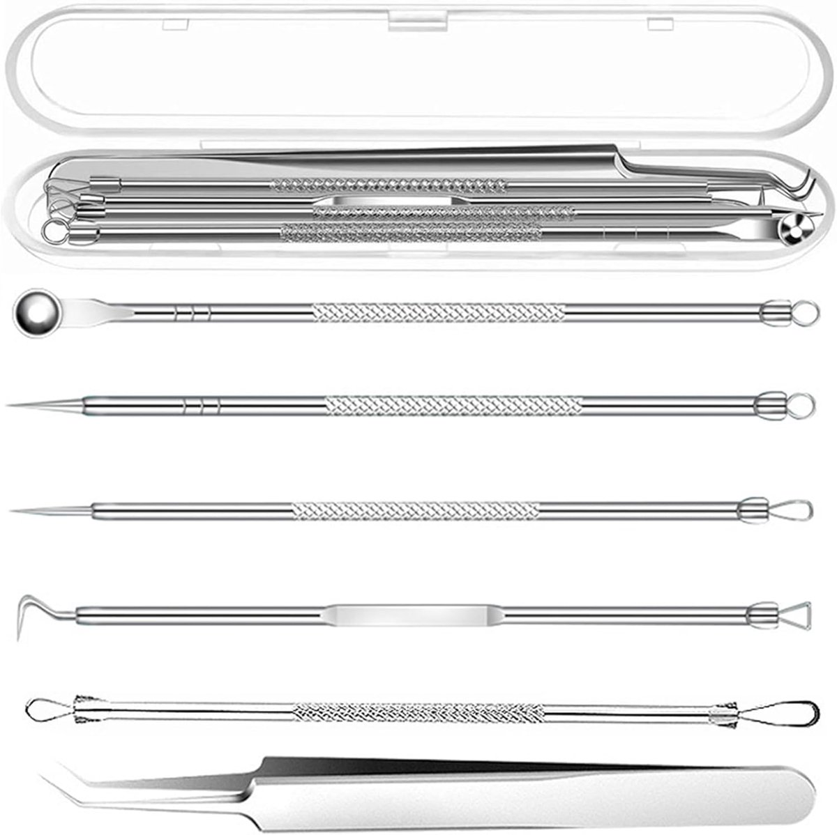 SnelShoppen - Blackhead Remover Set - Comedone Verwijderaar, Pimple Tool, Acne Verzorging, RVS, Professioneel, 5-delig, Voor een Gladde Huid