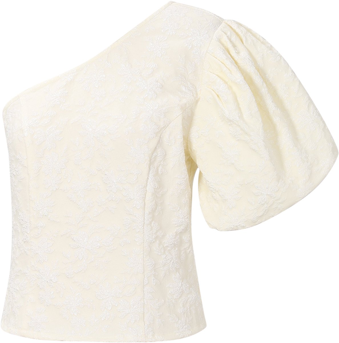 Elegante Dames Top 'Bloementop Met Één Schouder' met Jacquardstructuur - Maat M