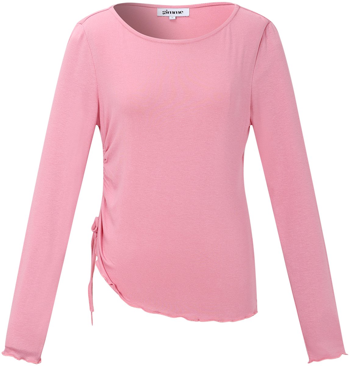 Comfortabele Dames Top 'Geplooide Longsleeve' met Zijwaartse Ruches - Roze - Maat L
