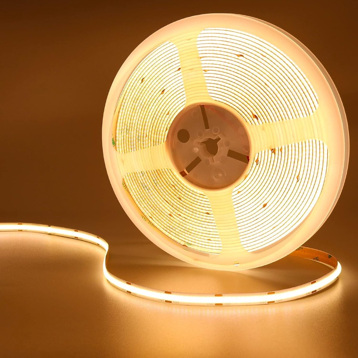 SnelShoppen - 24V 10M COB LED Strip Warm White 3000K 384LED/M CRI 93+ 6800lm Flexibel IP20 Zelfklevend voor DIY Sfeer in Woonkamer, Keuken en Slaapkam