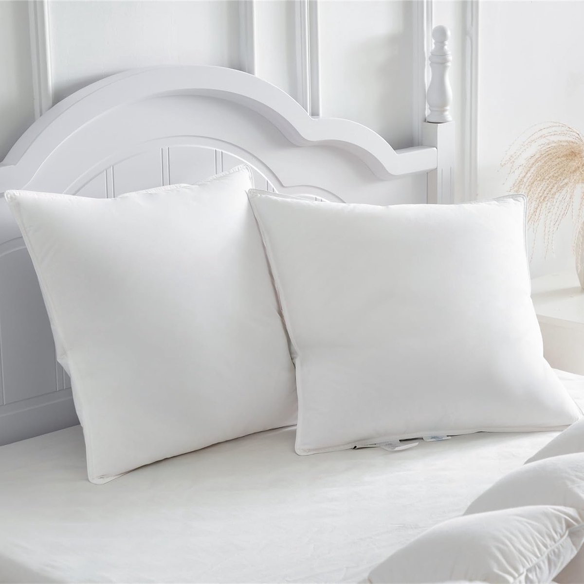 SnelShoppen - Set van 2 Down Kussens 60 x 60 cm, Luxe Dons en Veer Kussens, 100% Katoen, Oeko-Tex, Ademend en Comfortabel, Perfect voor Slaapkamer of