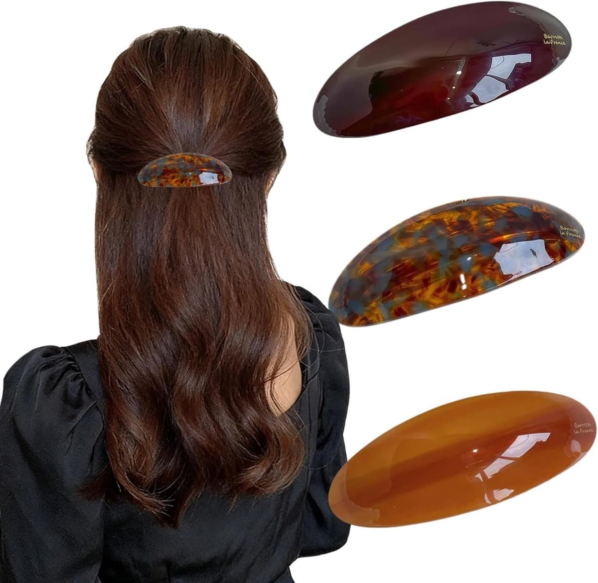 SnelShoppen - Set van 3 ovale haarspelden voor dames, Franse haarklemmen met schildpadpatroon, vintage haarspeld voor dik en dun haar, haarclips voor